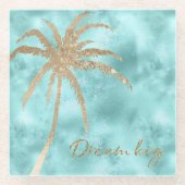 Mint Aqua Gold Palm Tree Glitter Dream Glazen Onderzetter (Voorkant)