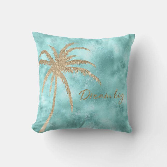 Mint Aqua Gold Palm Tree Glitter Dream       Kussen (Voorkant)