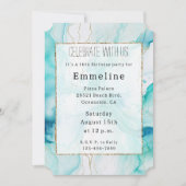 Mint Aqua Gold Zeemeermin Ink Marmer Kaart (Voorkant)