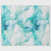 Mint Aqua Goud Inkt Marmer Cadeaupapier (Vlak)
