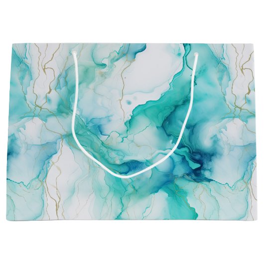 Mint Aqua Goud Inkt Marmer Groot Cadeauzakje (Voorkant)