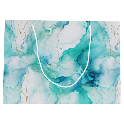 Mint Aqua Goud Inkt Marmer Groot Cadeauzakje (Achterkant)