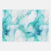 Mint Aqua Goud Inkt Marmer Inpakpapier Vel (Voorkant 2)