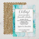 Mint Aqua Goud Inkt Marmer Kaart (Voorkant / Achterkant)