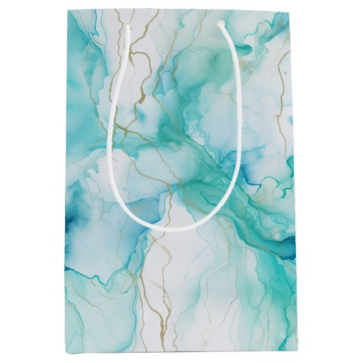 Mint Aqua Goud Inkt Marmer Medium Cadeauzakje (Voorkant)