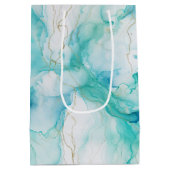 Mint Aqua Goud Inkt Marmer Medium Cadeauzakje (Achterkant)
