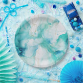 Mint Aqua Goud Inkt Marmer Papieren Bordje (Feest)