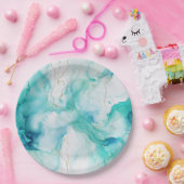 Mint Aqua Goud Inkt Marmer Papieren Bordje (Feest)