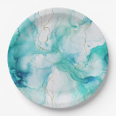Mint Aqua Goud Inkt Marmer Papieren Bordje (Voorkant)