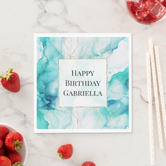 Mint Aqua Goud Inkt Marmer Servet (Insitu)