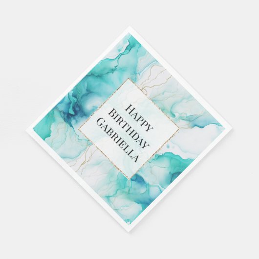 Mint Aqua Goud Inkt Marmer Servet (Hoek)