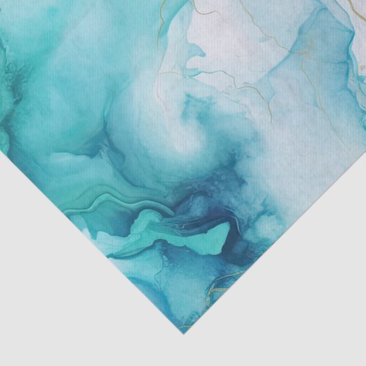 Mint Aqua Goud Inkt Marmer Tissuepapier (Detail)