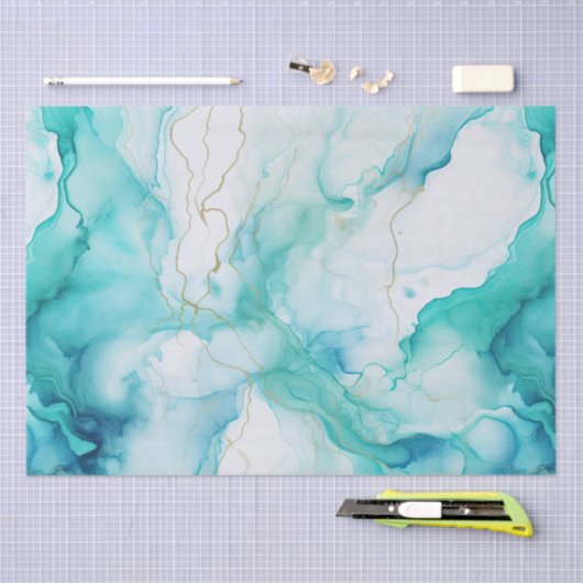 Mint Aqua Goud Inkt Marmer Tissuepapier (Craft)