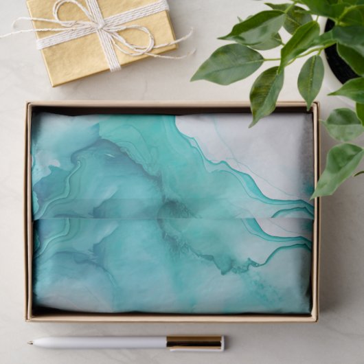 Mint Aqua Goud Inkt Marmer Tissuepapier (Geschenk)