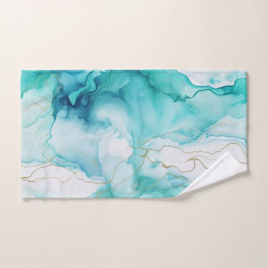 Mint Aqua Ink Marmer Bad Handdoek (Handdoek)