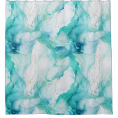 Mint Aqua Ink Marmer Douchegordijn (Voorkant)