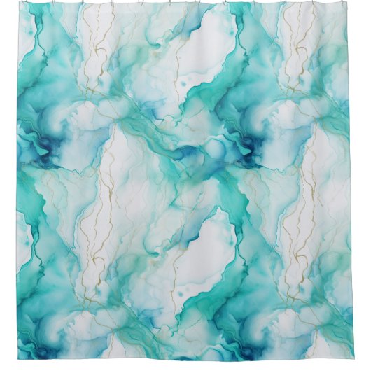 Mint Aqua Ink Marmer Douchegordijn (Voorkant)