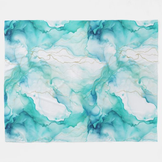 Mint Aqua Ink Marmer Fleece Deken (Voorkant (Horizontaal))