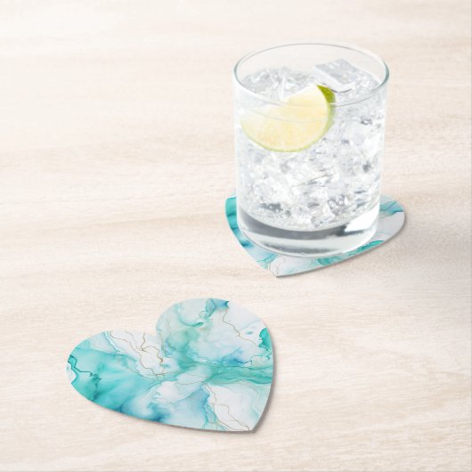 Mint Aqua Ink Marmer Kartonnen Onderzetters (Insitu)
