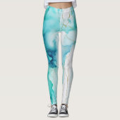 Mint Aqua Ink Marmer Leggings (Voorkant)