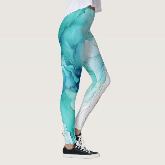 Mint Aqua Ink Marmer Leggings (Rechts)