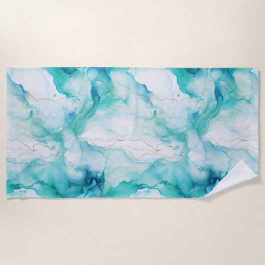 Mint Aqua Ink Marmer Strandlaken (Voorkant)