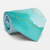 Mint Aqua Ink Marmer Stropdas (Opgerold)