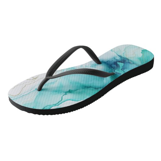 Mint Aqua Ink Marmer Teenslippers (Schuin)