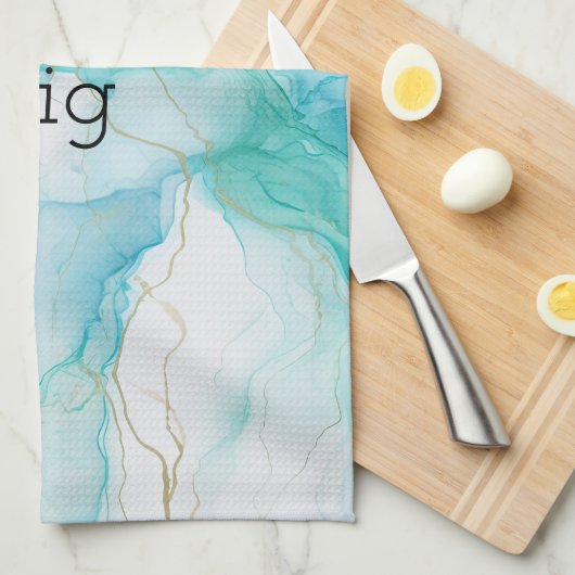 Mint Aqua Ink Marmer Theedoek (Quarter Fold)