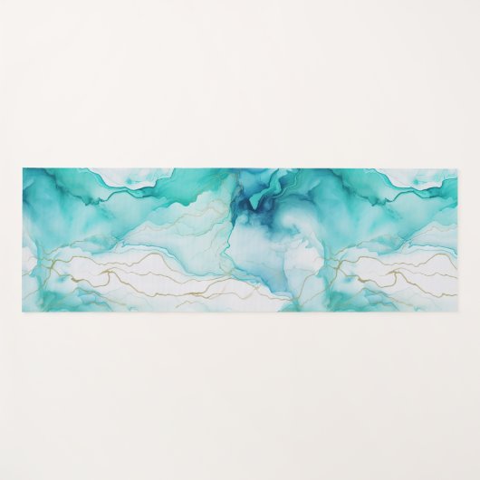 Mint Aqua Ink Marmer Yogamat (Voorkant (horizontaal))