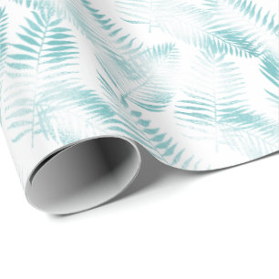Mint Aqua Ombre Tropical Leaves Cadeaupapier