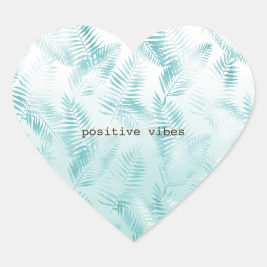 Mint Aqua Ombre Tropical Leaves Hart Sticker (Voorkant)