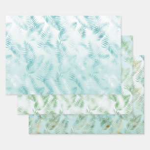 Mint Aqua Ombre Tropical Leaves Inpakpapier Vel