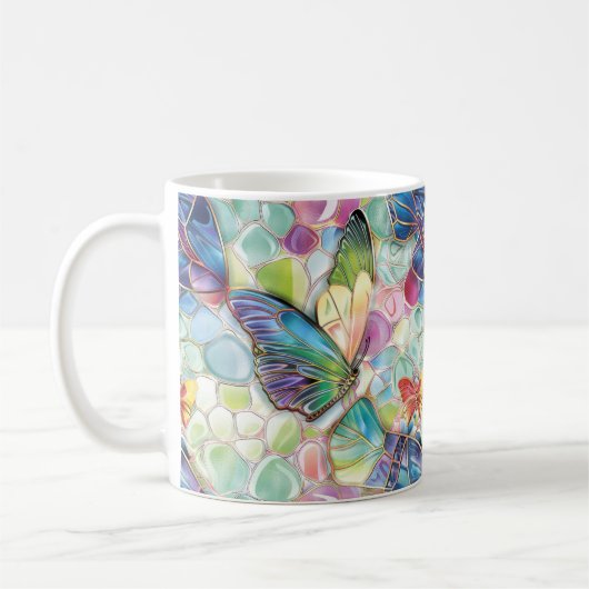 Mint Aqua Paarse Roze Vlinders Koffiemok (Links)