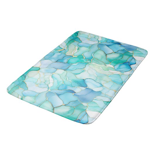 Mint Aqua Pearl Gold Marble Badmat (Gekanteld)