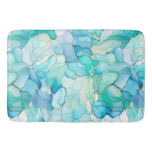 Mint Aqua Pearl Gold Marble Badmat (Voorkant)