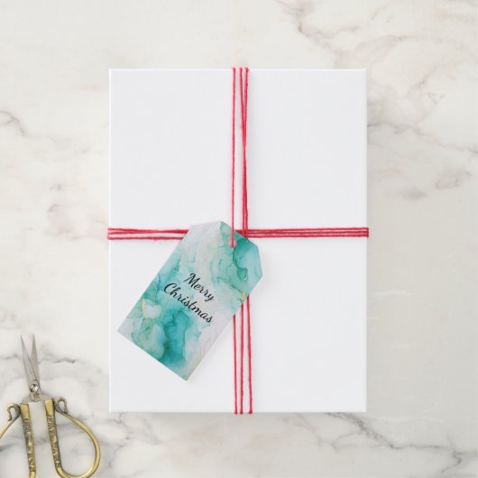 Mint Aqua Pearl Gold Marble Cadeaulabel (Met Touw)