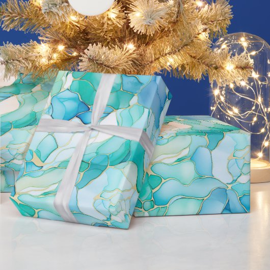 Mint Aqua Pearl Gold Marble Cadeaupapier (Feestdagen)