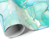 Mint Aqua Pearl Gold Marble Cadeaupapier (Rol Hoek)