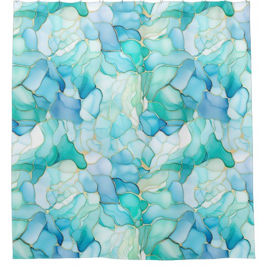 Mint Aqua Pearl Gold Marble Douchegordijn (Voorkant)