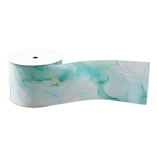 Mint Aqua Pearl Gold Marble Grosgrain Lint (Spoel)