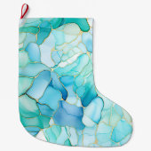 Mint Aqua Pearl Gold Marble Grote Kerstsok (Voorkant)