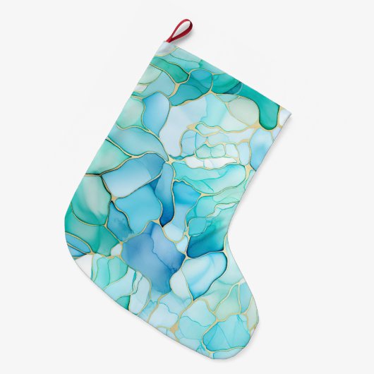 Mint Aqua Pearl Gold Marble Grote Kerstsok (Voorkant (Hangend))