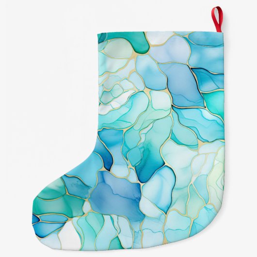 Mint Aqua Pearl Gold Marble Grote Kerstsok (Achterkant)