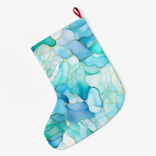 Mint Aqua Pearl Gold Marble Grote Kerstsok (Achterkant (Hangend))