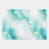 Mint Aqua Pearl Gold Marble Inpakpapier Vel (Voorkant)