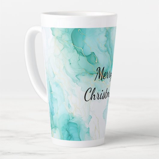 Mint Aqua Pearl Gold Marble Latte Mok (Linkerhoek)