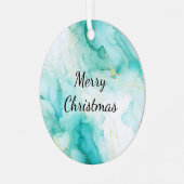 Mint Aqua Pearl Gold Marble Metalen Ornament (Voorkant links)