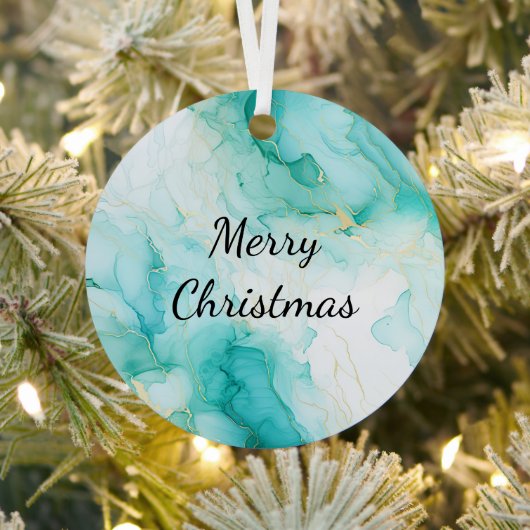 Mint Aqua Pearl Gold Marble Metalen Ornament (Insitu)