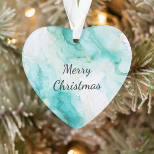 Mint Aqua Pearl Gold Marble Ornament